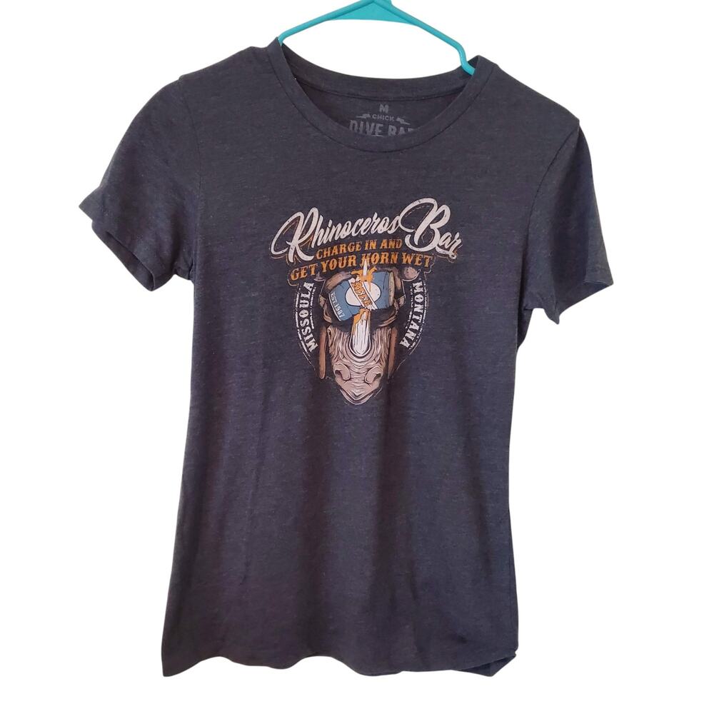 Dive Bar Rhinoceros Bar Womens Short Sleeve Tee Size Medium Charcoal Gray